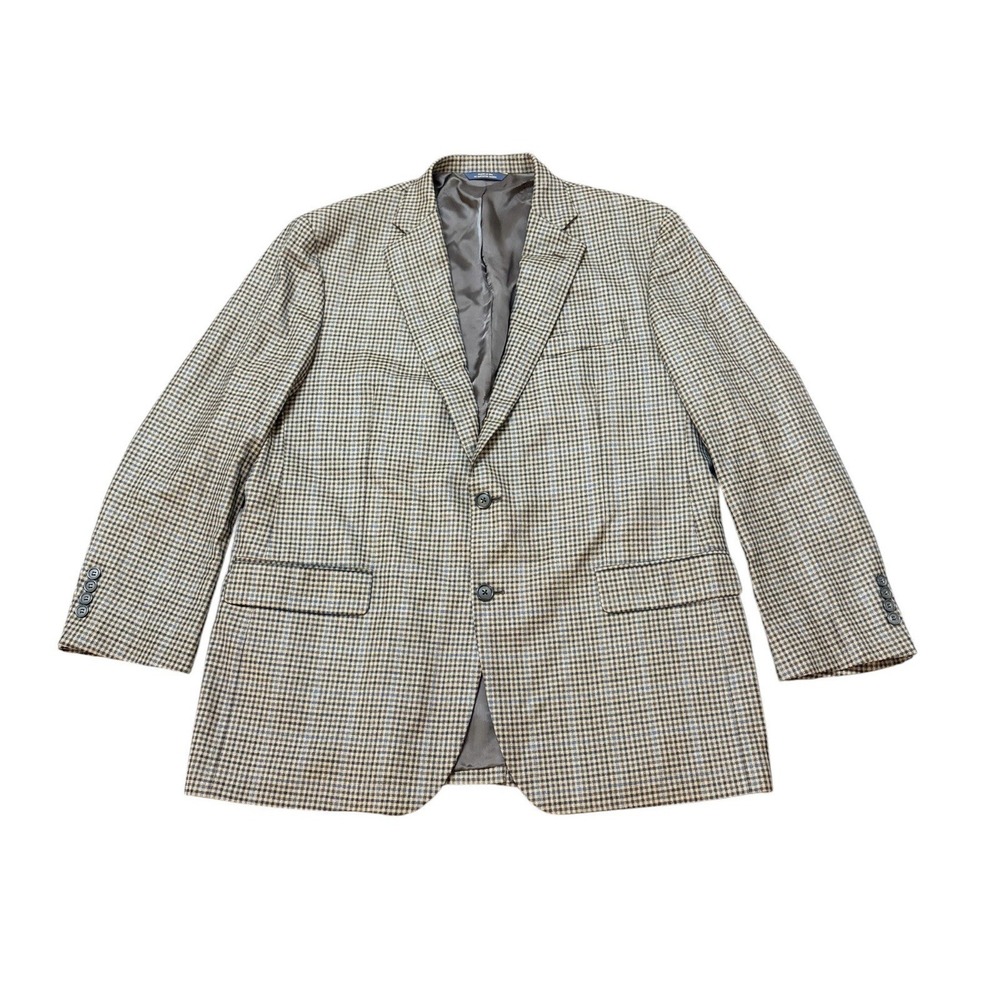 Brooks Brothers 1818 Madison Wool Brown Houndstooth Plaid Blazer Sportscoat 44R